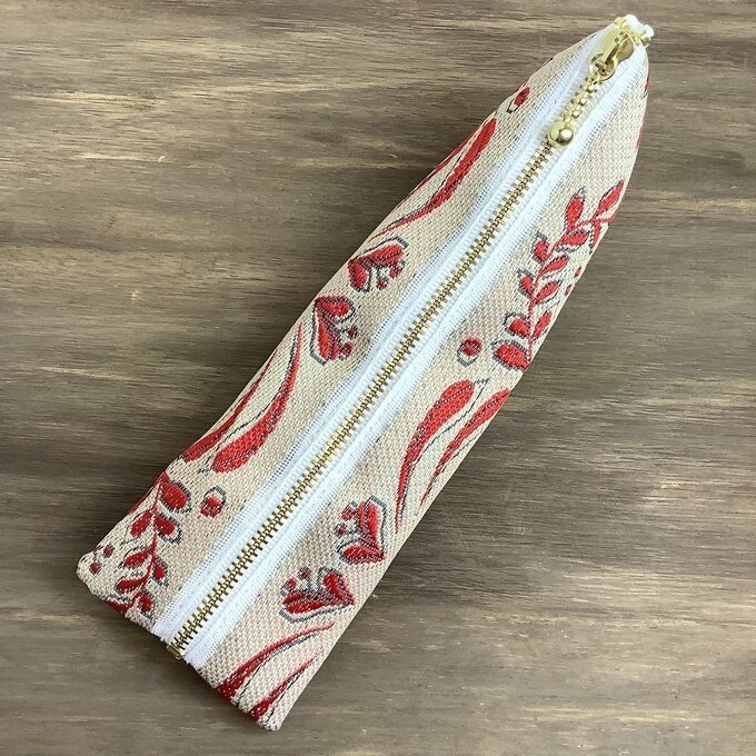 【フレンチリーフ】畳縁 テトラ型 ペンケース ベージュ 葉 大人可愛い シンプル