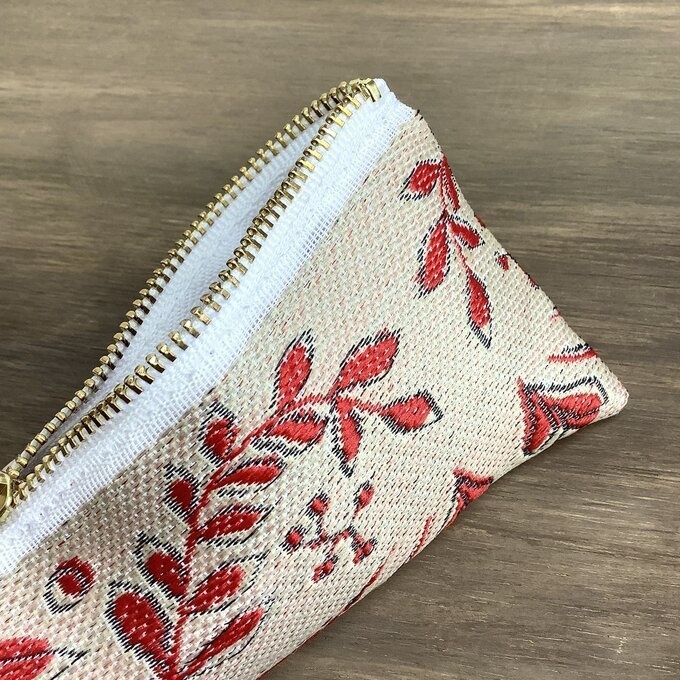 【フレンチリーフ】畳縁 テトラ型 ペンケース ベージュ 葉 大人可愛い シンプル