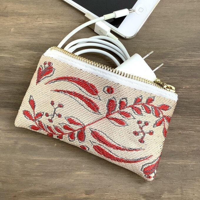 【フレンチリーフ】畳縁 ぺたんこ 小銭入れ ミニポーチ カードケース ベージュ 葉 大人可愛い