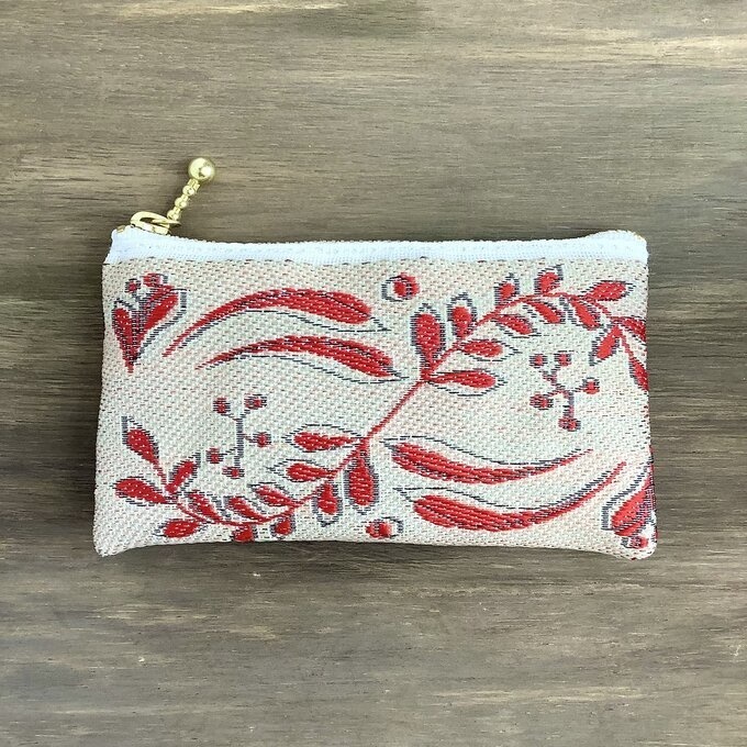 【フレンチリーフ】畳縁 ぺたんこ 小銭入れ ミニポーチ カードケース ベージュ 葉 大人可愛い