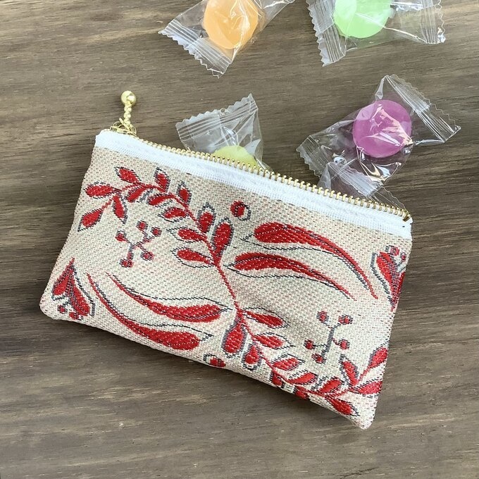 【フレンチリーフ】畳縁 ぺたんこ 小銭入れ ミニポーチ カードケース ベージュ 葉 大人可愛い