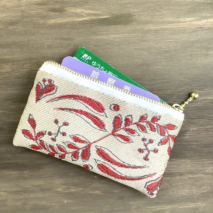 【フレンチリーフ】畳縁 ぺたんこ 小銭入れ ミニポーチ カードケース ベージュ 葉 大人可愛い