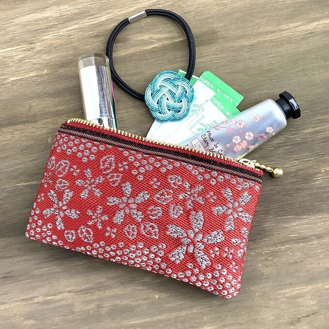 【満開の桜】畳縁 テトラ型 ペンケース 赤 和風 受験に!