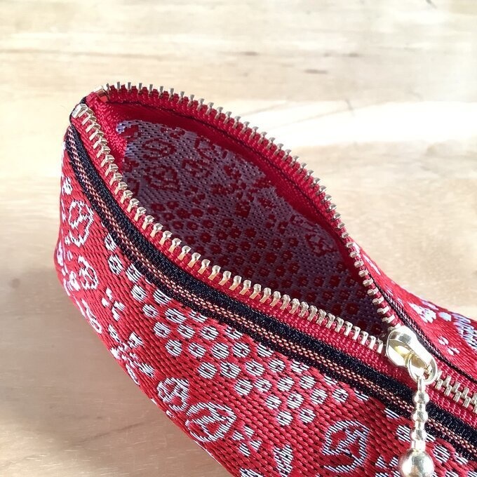 【満開の桜】畳縁 テトラ型 ペンケース 赤 和風 受験に!