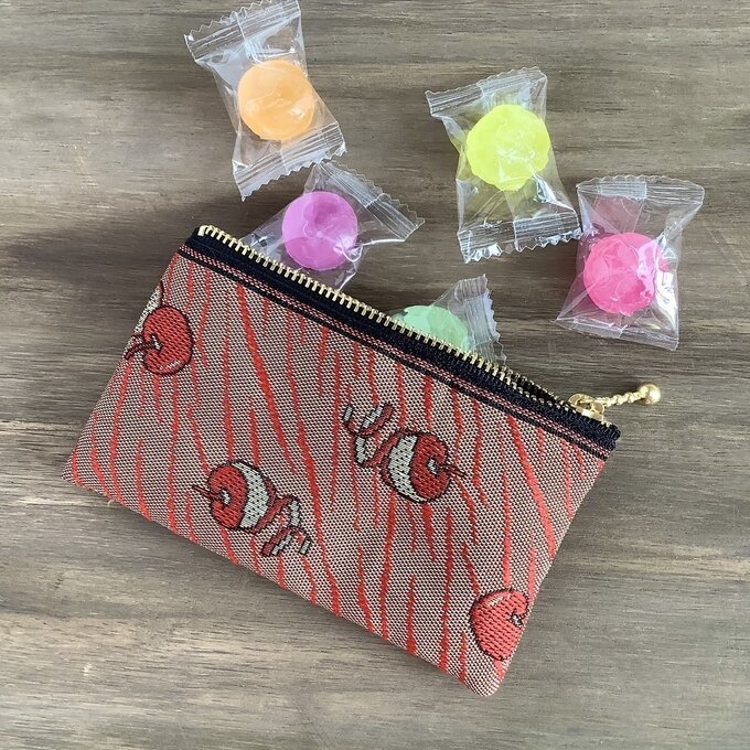 【皮むき りんご】畳縁 ぺたんこ ミニポーチ 小銭入れ カードケース リンゴ 安曇野 信州 赤