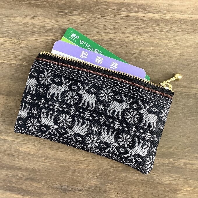 【ノルディック】畳縁 ぺたんこ ミニポーチ カードケース 小銭入れ 黒 トナカイ クリスマス