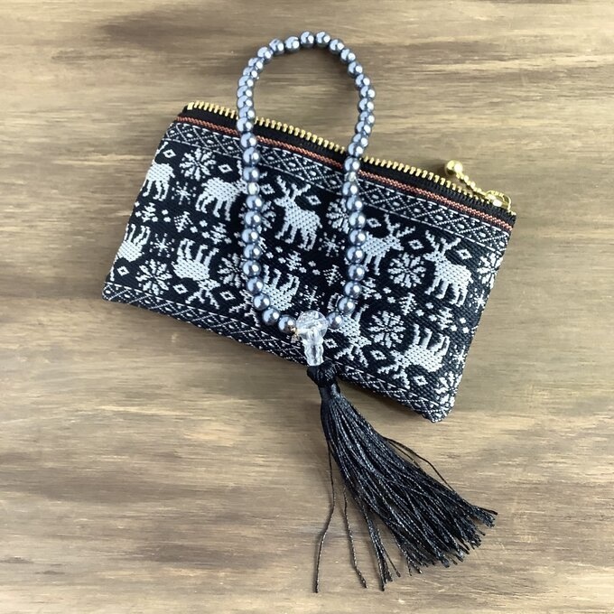 【ノルディック】畳縁 ぺたんこ ミニポーチ カードケース 小銭入れ 黒 トナカイ クリスマス