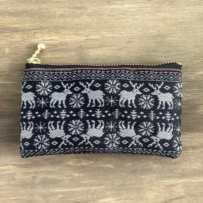 【ノルディック】畳縁 ぺたんこ ミニポーチ カードケース 小銭入れ 黒 トナカイ クリスマス