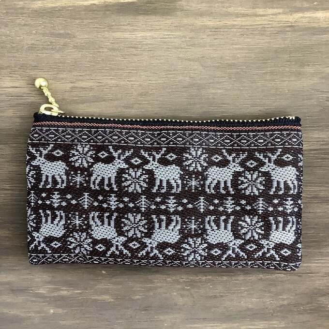 【ノルディック】畳縁 ぺたんこ ミニポーチ カードケース 小銭入れ 焦げ茶 トナカイ クリスマス