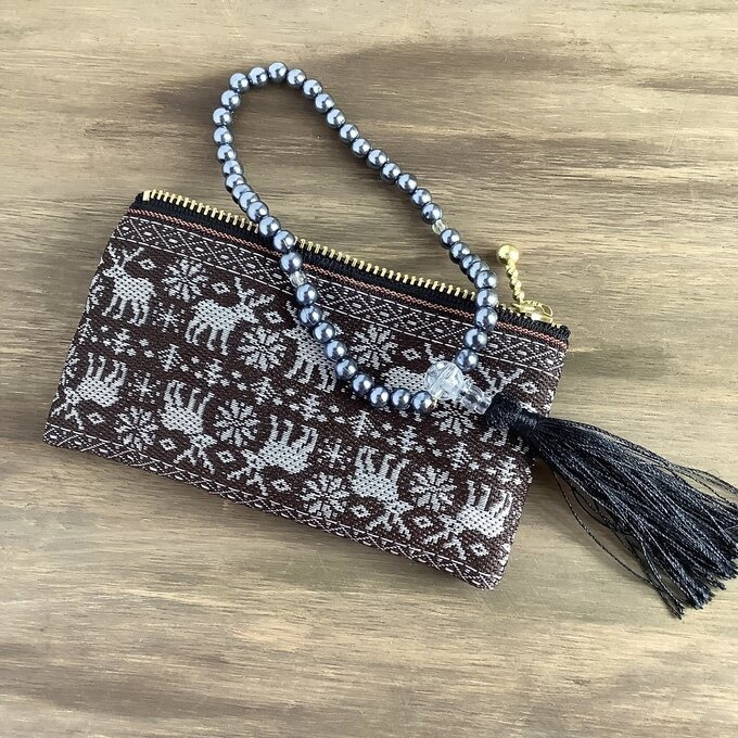 【ノルディック】畳縁 ぺたんこ ミニポーチ カードケース 小銭入れ 焦げ茶 トナカイ クリスマス