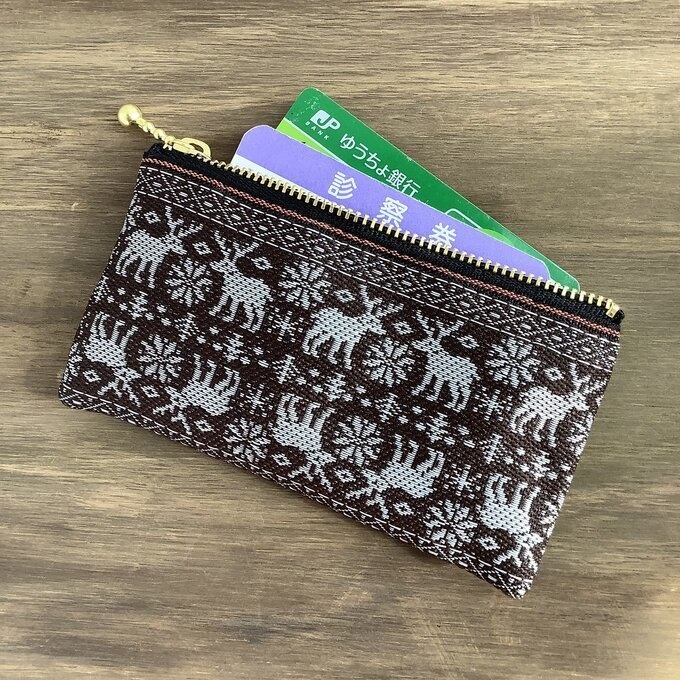 【ノルディック】畳縁 ぺたんこ ミニポーチ カードケース 小銭入れ 焦げ茶 トナカイ クリスマス