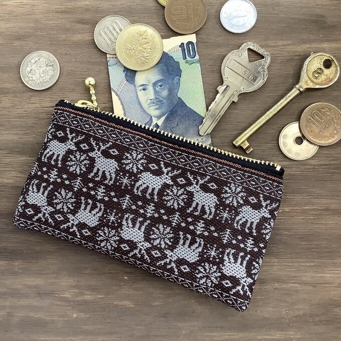 【ノルディック】畳縁 ぺたんこ ミニポーチ カードケース 小銭入れ 焦げ茶 トナカイ クリスマス