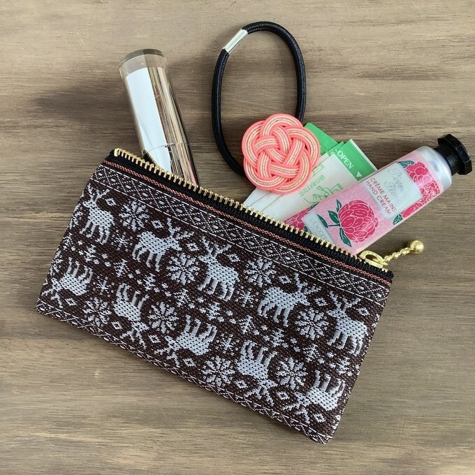 【ノルディック】畳縁 ぺたんこ ミニポーチ カードケース 小銭入れ 焦げ茶 トナカイ クリスマス