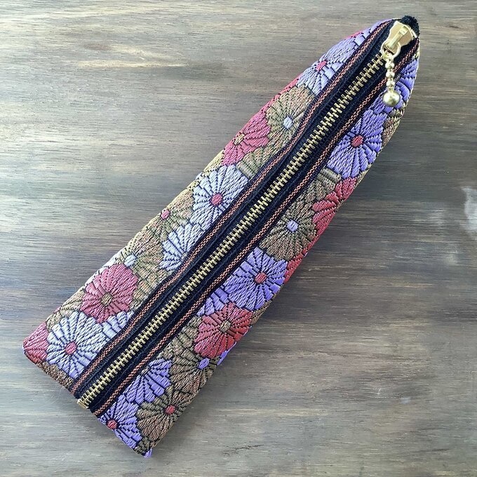 【菊花】畳縁 テトラ型 ペンケース 和風 ピンク 金 ラベンダー デイジー