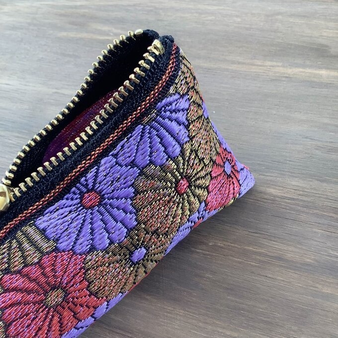 【菊花】畳縁 テトラ型 ペンケース 和風 ピンク 金 ラベンダー デイジー