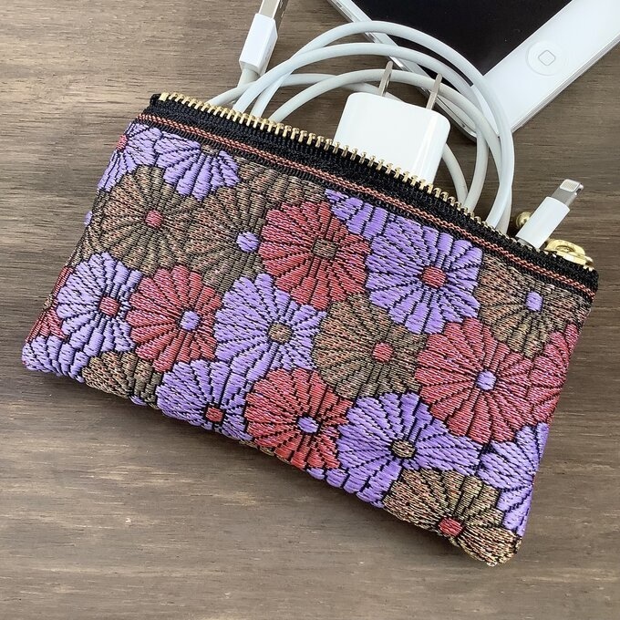 【菊花】畳縁 テトラ型 ペンケース 和風 ピンク 金 ラベンダー デイジー