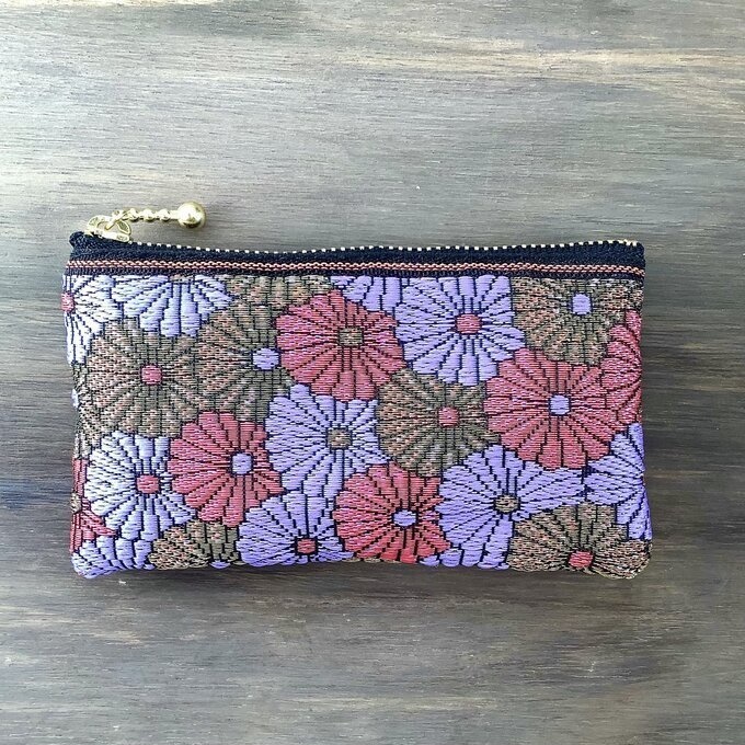 【菊花】畳縁 ぺたんこ ミニポーチ カードケース 小銭入れ 和風 ピンク 金 ラベンダー デイジー