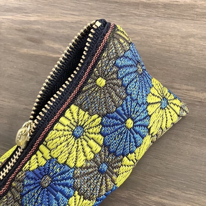 【菊花】畳縁 テトラ型 ペンケース 和風 青 金 黄色 デイジー