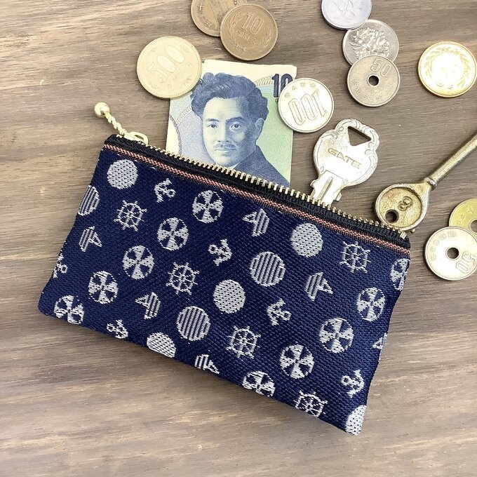 【マリン】畳縁 ミニポーチ カードケース 小銭入れ 濃紺 海 ヨット 藍色