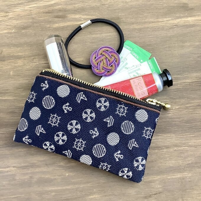 【マリン】畳縁 ミニポーチ カードケース 小銭入れ 濃紺 海 ヨット 藍色