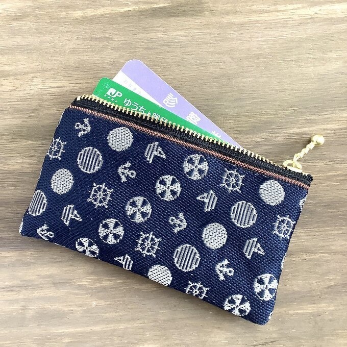 【マリン】畳縁 ミニポーチ カードケース 小銭入れ 濃紺 海 ヨット 藍色