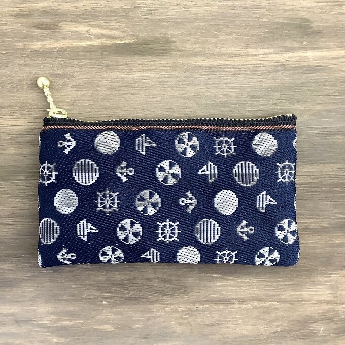【マリン】畳縁 ミニポーチ カードケース 小銭入れ 濃紺 海 ヨット 藍色