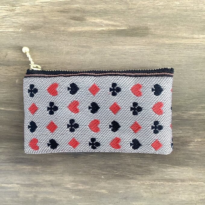 【トランプ柄】畳縁 ミニポーチ カードケース 小銭入れ 白 ハート スペード