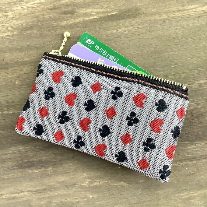 【トランプ柄】畳縁 ミニポーチ カードケース 小銭入れ 白 ハート スペード