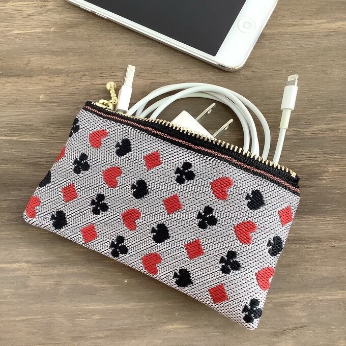 【トランプ柄】畳縁 ミニポーチ カードケース 小銭入れ 白 ハート スペード