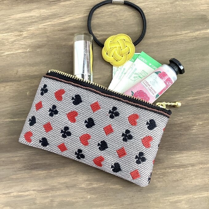 【トランプ柄】畳縁 ミニポーチ カードケース 小銭入れ 白 ハート スペード