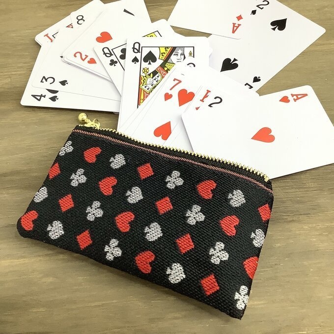 【トランプ柄】畳縁 ミニポーチ カードケース 小銭入れ 黒 ハート スペード
