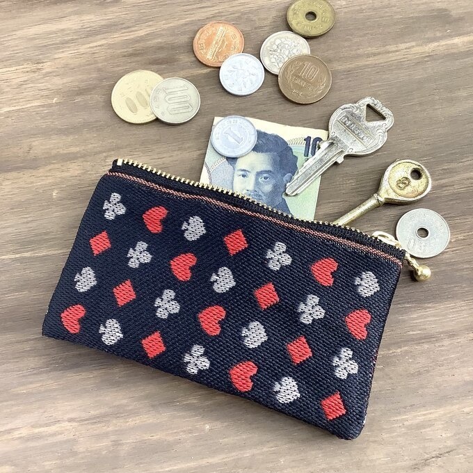 【トランプ柄】畳縁 ミニポーチ カードケース 小銭入れ 黒 ハート スペード