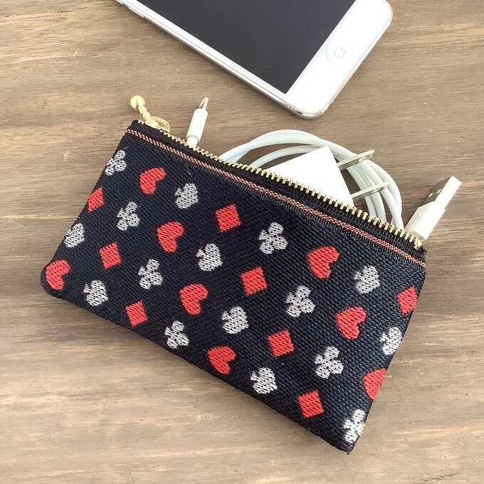 【トランプ柄】畳縁 ミニポーチ カードケース 小銭入れ 黒 ハート スペード