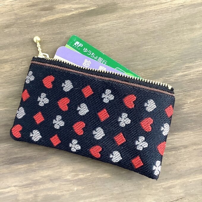 【トランプ柄】畳縁 ミニポーチ カードケース 小銭入れ 黒 ハート スペード