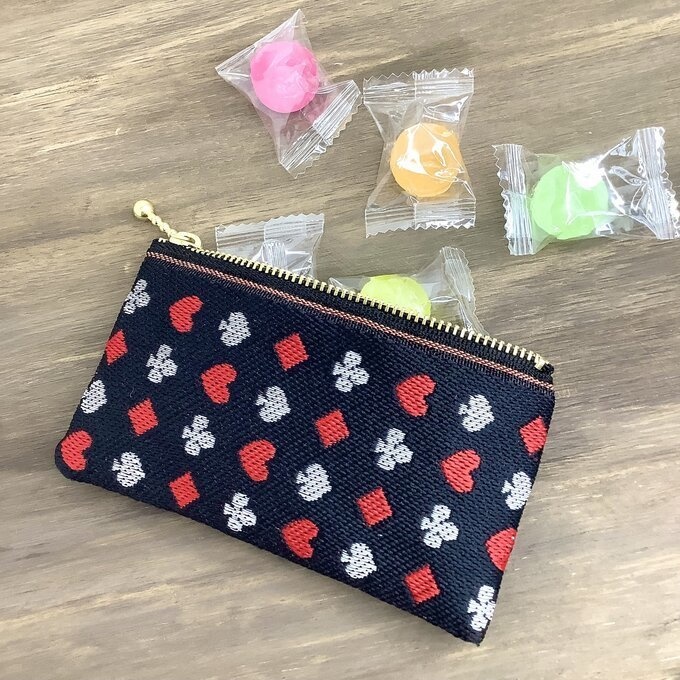 【トランプ柄】畳縁 ミニポーチ カードケース 小銭入れ 黒 ハート スペード