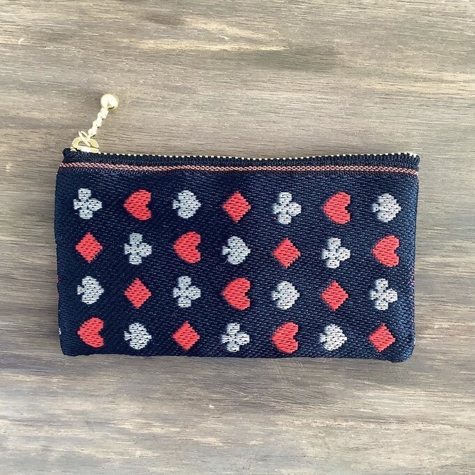 【トランプ柄】畳縁 ミニポーチ カードケース 小銭入れ 黒 ハート スペード