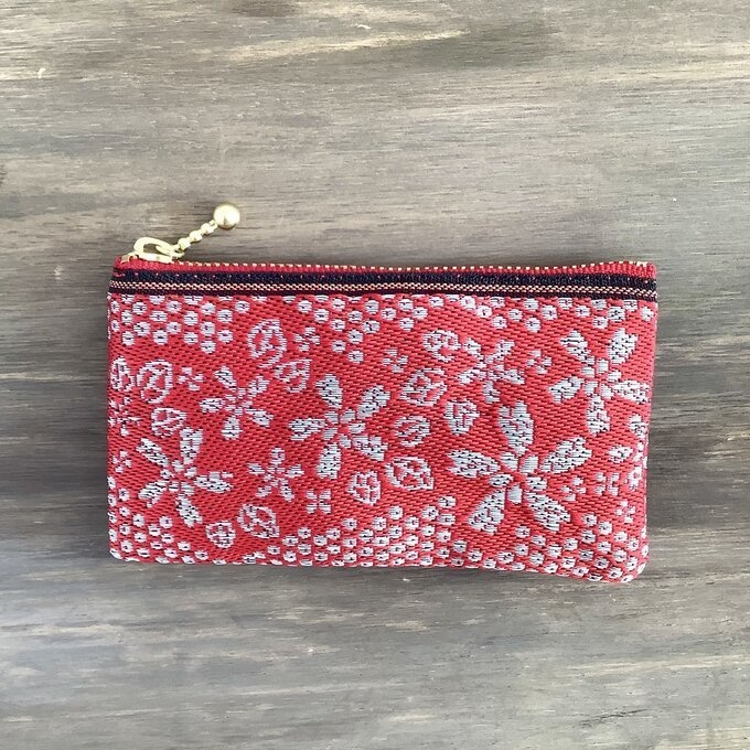 【満開の桜】畳縁 ミニポーチ カードケース 小銭入れ 赤