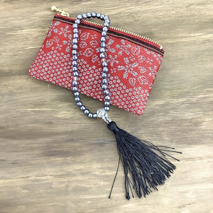 【満開の桜】畳縁 ミニポーチ カードケース 小銭入れ 赤