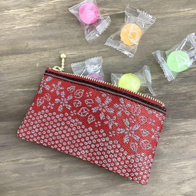 【満開の桜】畳縁 ミニポーチ カードケース 小銭入れ 赤