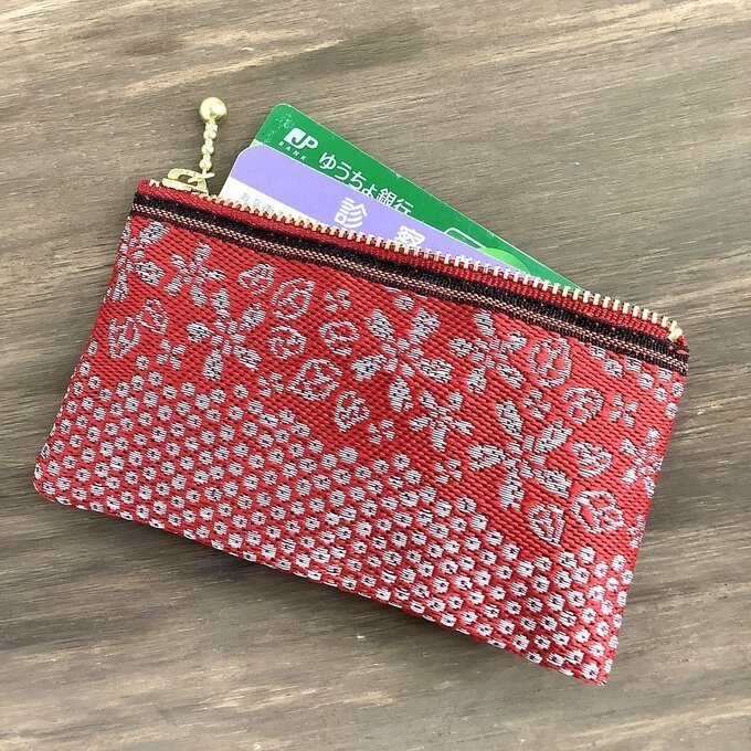 【満開の桜】畳縁 ミニポーチ カードケース 小銭入れ 赤
