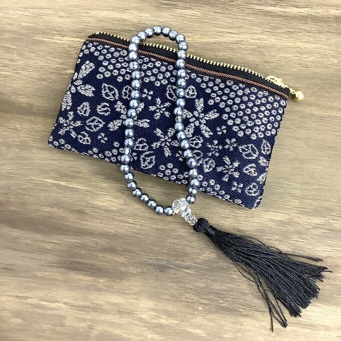 【満開の桜】畳縁 ミニポーチ カードケース 小銭入れ 紺