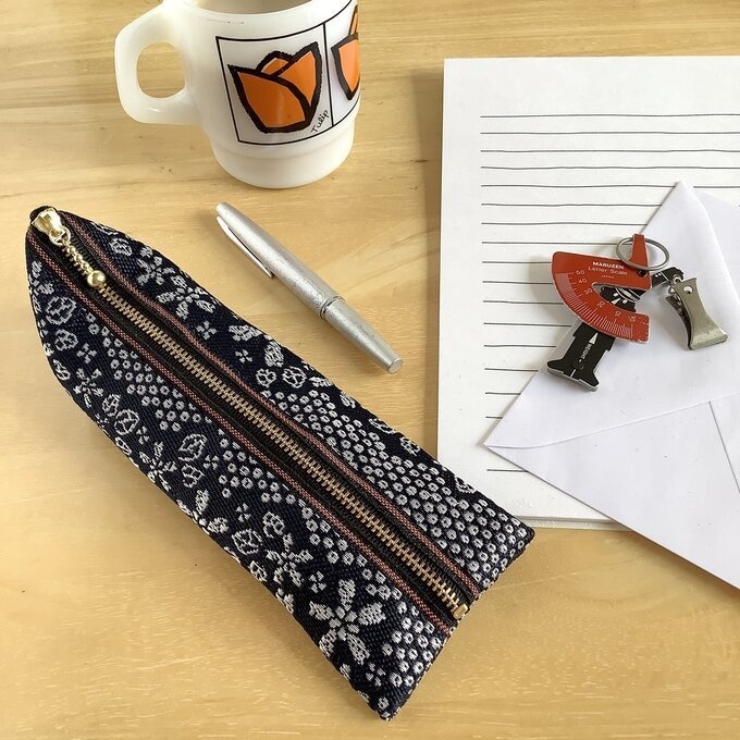 【満開の桜】畳縁 ミニポーチ カードケース 小銭入れ 紺