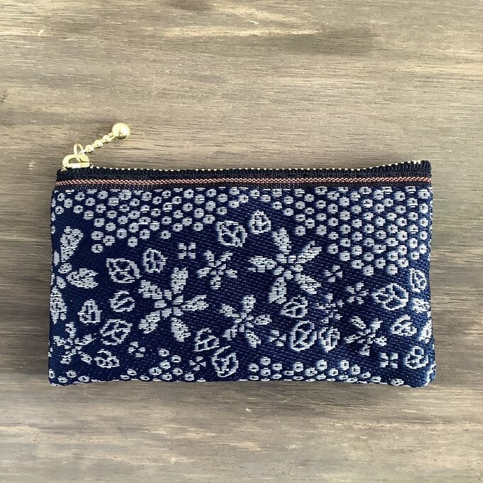 【満開の桜】畳縁 ミニポーチ カードケース 小銭入れ 紺