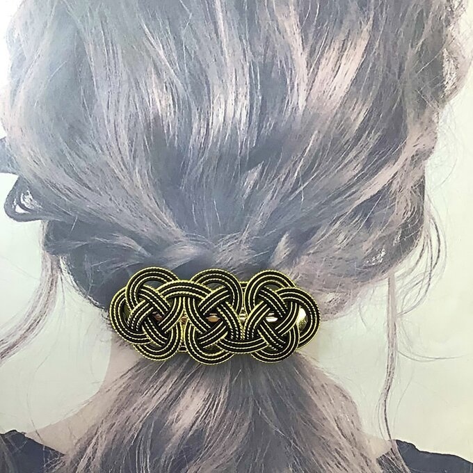 【アレカラー】水引 バレッタ アレのアレ 和風 ゴールド 黒 しましま 寅 虎 タイガー