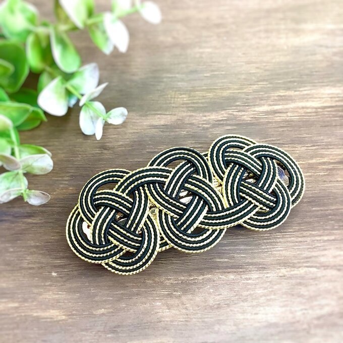 【アレカラー】水引 バレッタ アレのアレ 和風 ゴールド 黒 しましま 寅 虎 タイガー