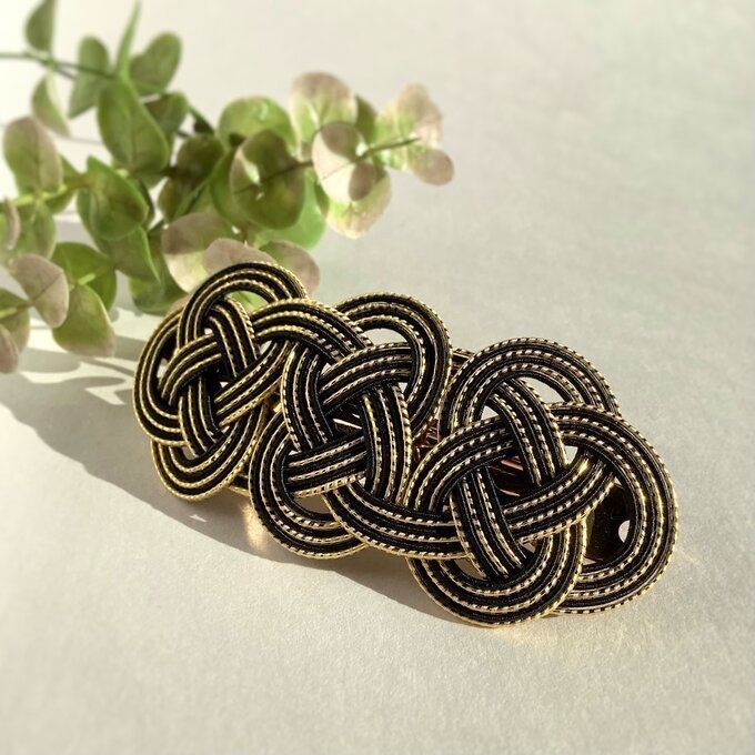 【アレカラー】水引 バレッタ アレのアレ 和風 ゴールド 黒 しましま 寅 虎 タイガー