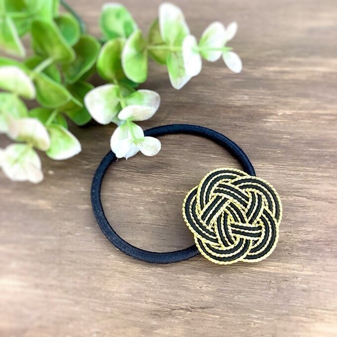 【アレカラー】水引 お花 ヘアゴム アレのアレ 虎 寅 タイガー ゴールド 黒 キラキラ 和風