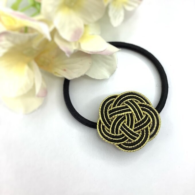 【アレカラー】水引 お花 ヘアゴム アレのアレ 虎 寅 タイガー ゴールド 黒 キラキラ 和風