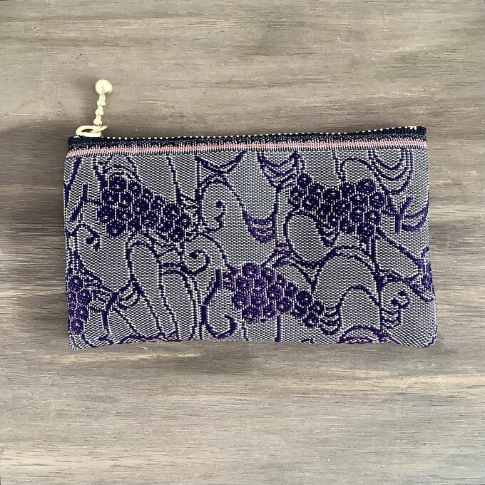 【ぶどう】畳縁 ぺたんこ ミニポーチ 小銭入れ カードケース 紫 ブドウ 葡萄 ワイン