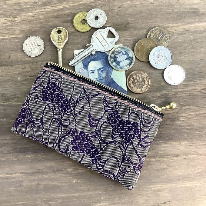 【ぶどう】畳縁 ぺたんこ ミニポーチ 小銭入れ カードケース 紫 ブドウ 葡萄 ワイン